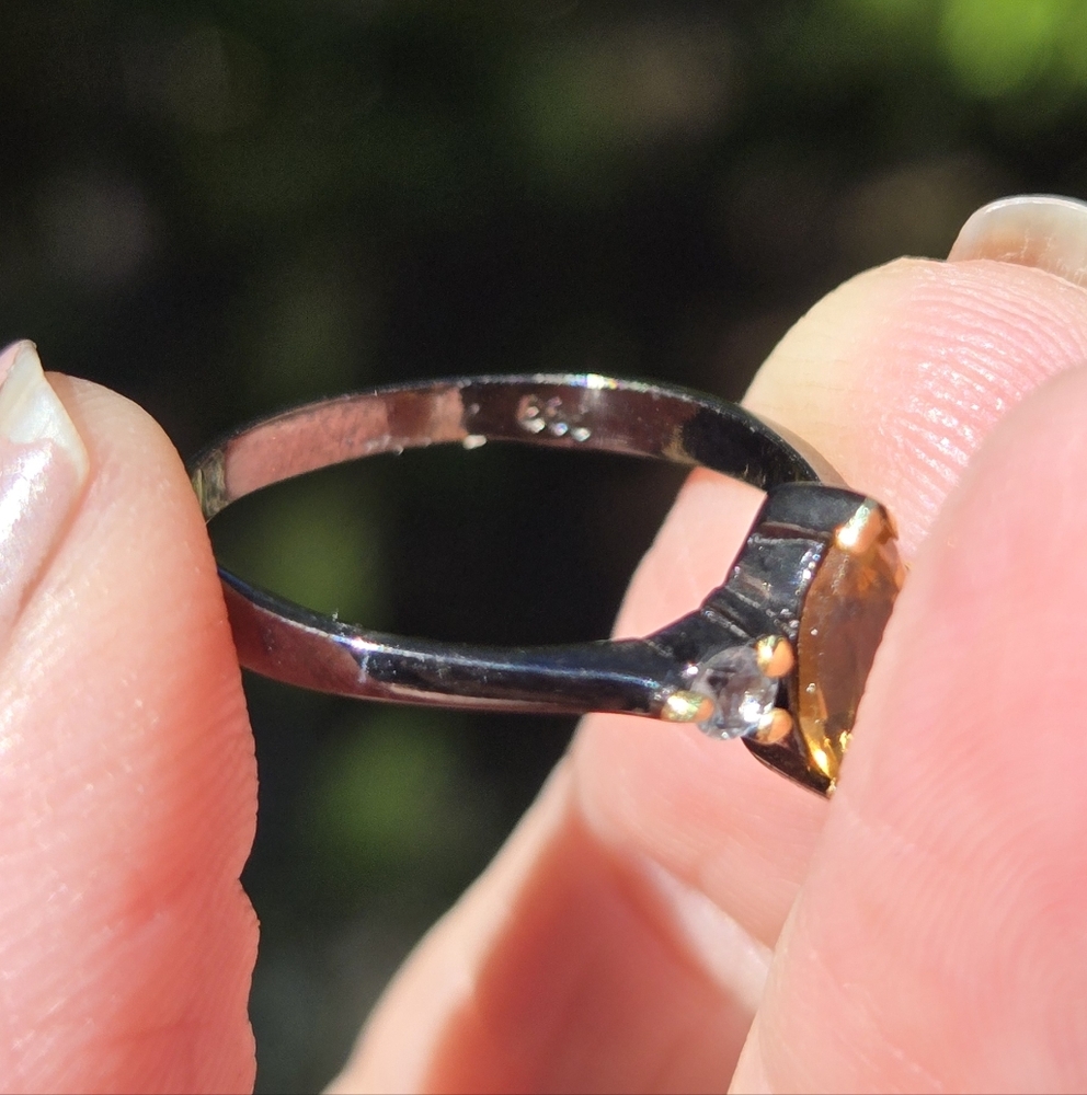 Citrine 3k & Topaz Natural Gemstone Sterling Rhodium & Gold Ring Sz6.5 - Picture 9 of 9